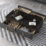 Modern Coffee Table with Storage Balck Stone Top & Gold Stainless Steel Trestle-Coffee Tables,Furniture,Living Room Furniture