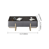 Modern Coffee Table with Storage Balck Stone Top & Gold Stainless Steel Trestle-Coffee Tables,Furniture,Living Room Furniture