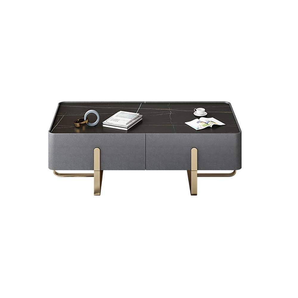 Modern Coffee Table with Storage Balck Stone Top & Gold Stainless Steel Trestle-Coffee Tables,Furniture,Living Room Furniture