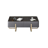 Modern Coffee Table with Storage Balck Stone Top & Gold Stainless Steel Trestle-Coffee Tables,Furniture,Living Room Furniture