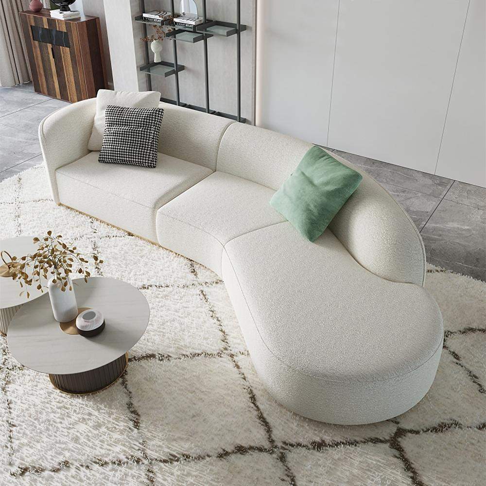 134" Curved White Sectional Sofa Upholstered 5-Seater Floor Sofa Faux-Fur Polyester-Richsoul-Furniture,Living Room Furniture,Sectionals
