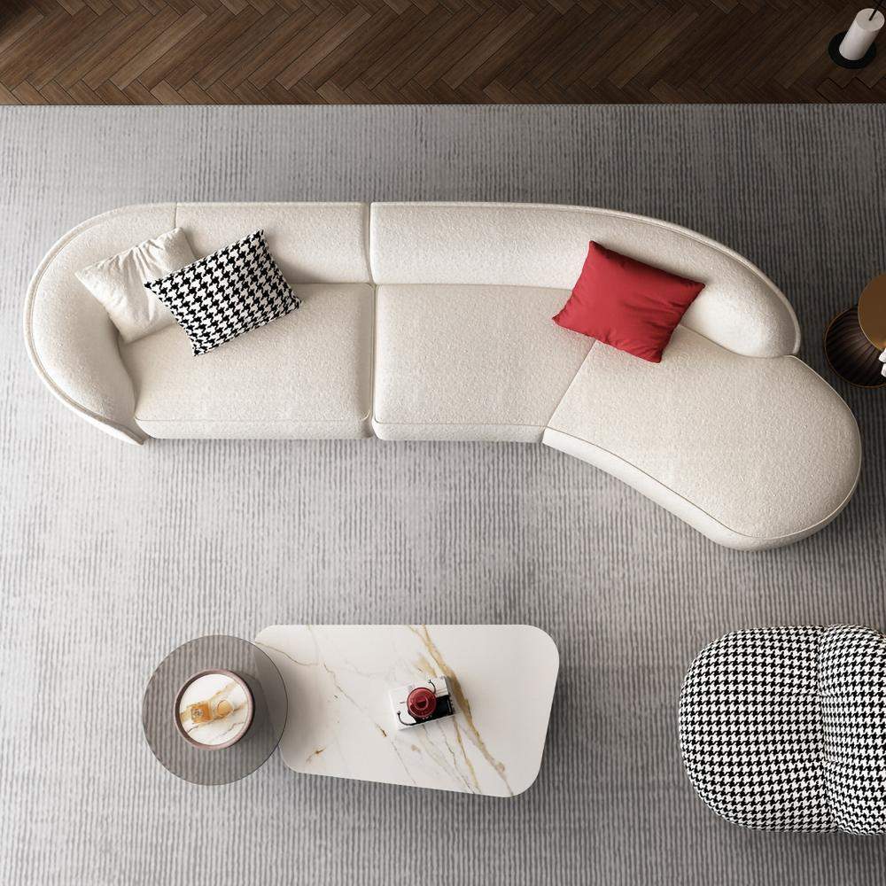 134" Curved White Sectional Sofa Upholstered 5-Seater Floor Sofa Faux-Fur Polyester-Richsoul-Furniture,Living Room Furniture,Sectionals