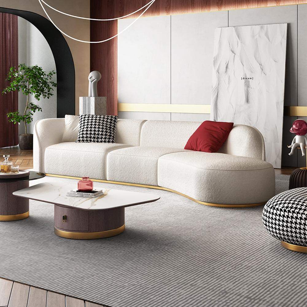 134" Curved White Sectional Sofa Upholstered 5-Seater Floor Sofa Faux-Fur Polyester-Richsoul-Furniture,Living Room Furniture,Sectionals