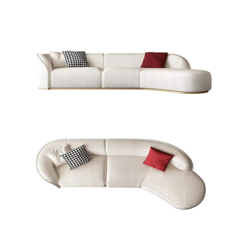 134" Curved White Sectional Sofa Upholstered 5-Seater Floor Sofa Faux-Fur Polyester-Richsoul-Furniture,Living Room Furniture,Sectionals