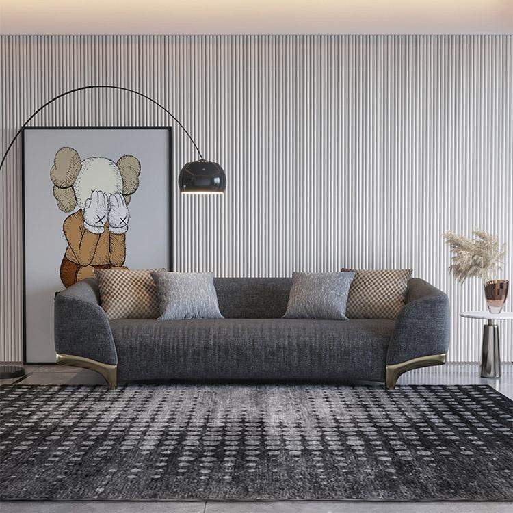 86.6" Gray Upholstered Sofa 3-Seat Cotton & Linen Sofa with Pillows Gold Legs-Richsoul-Furniture,Living Room Furniture,Sofas & Loveseats