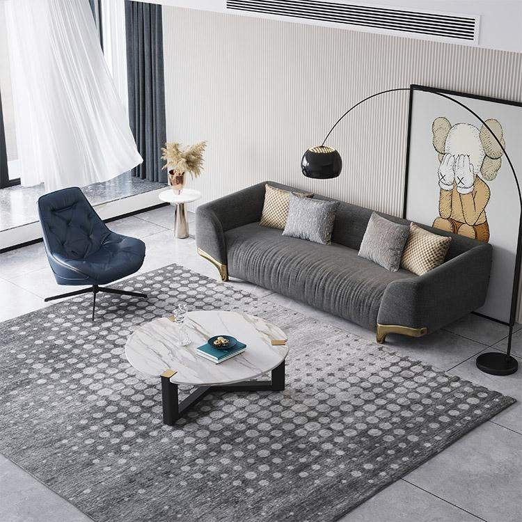 86.6" Gray Upholstered Sofa 3-Seat Cotton & Linen Sofa with Pillows Gold Legs-Richsoul-Furniture,Living Room Furniture,Sofas & Loveseats