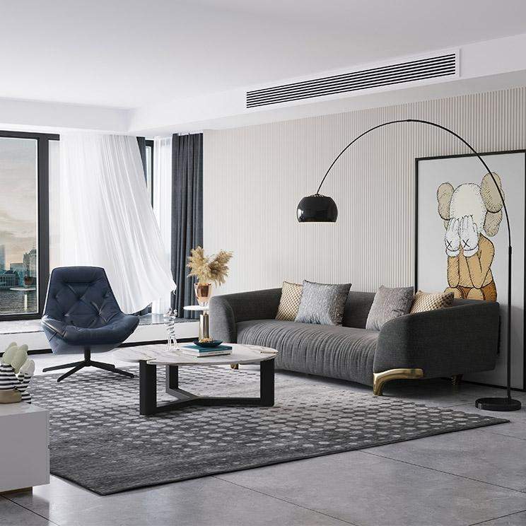 86.6" Gray Upholstered Sofa 3-Seat Cotton & Linen Sofa with Pillows Gold Legs-Richsoul-Furniture,Living Room Furniture,Sofas & Loveseats