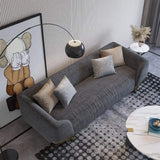 86.6" Gray Upholstered Sofa 3-Seat Cotton & Linen Sofa with Pillows Gold Legs-Richsoul-Furniture,Living Room Furniture,Sofas & Loveseats
