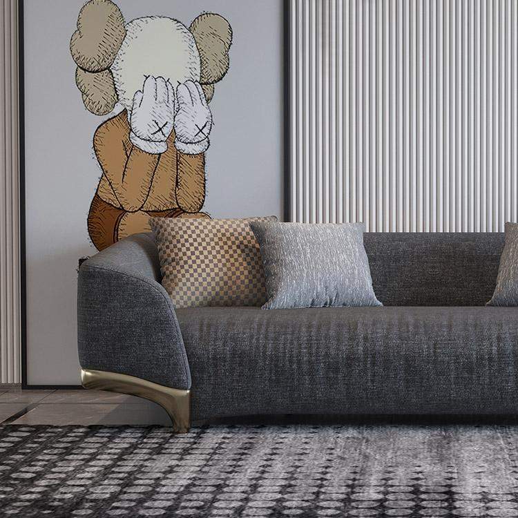 86.6" Gray Upholstered Sofa 3-Seat Cotton & Linen Sofa with Pillows Gold Legs-Richsoul-Furniture,Living Room Furniture,Sofas & Loveseats