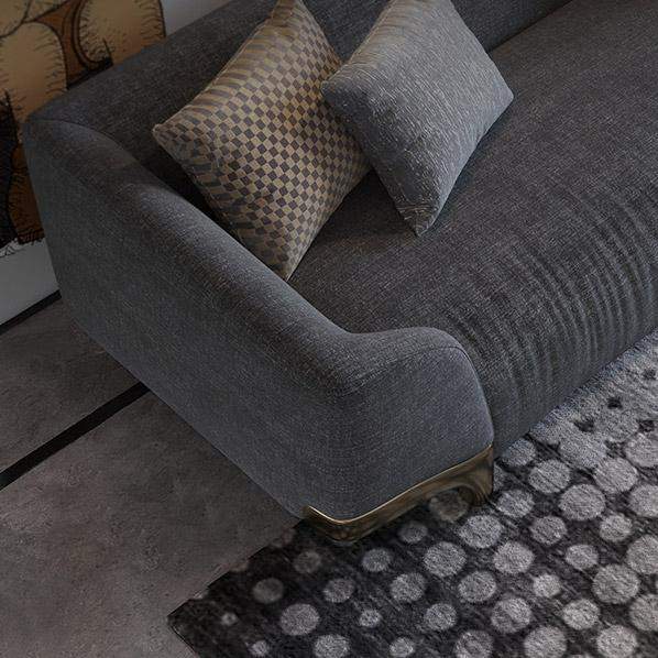 86.6" Gray Upholstered Sofa 3-Seat Cotton & Linen Sofa with Pillows Gold Legs-Richsoul-Furniture,Living Room Furniture,Sofas & Loveseats