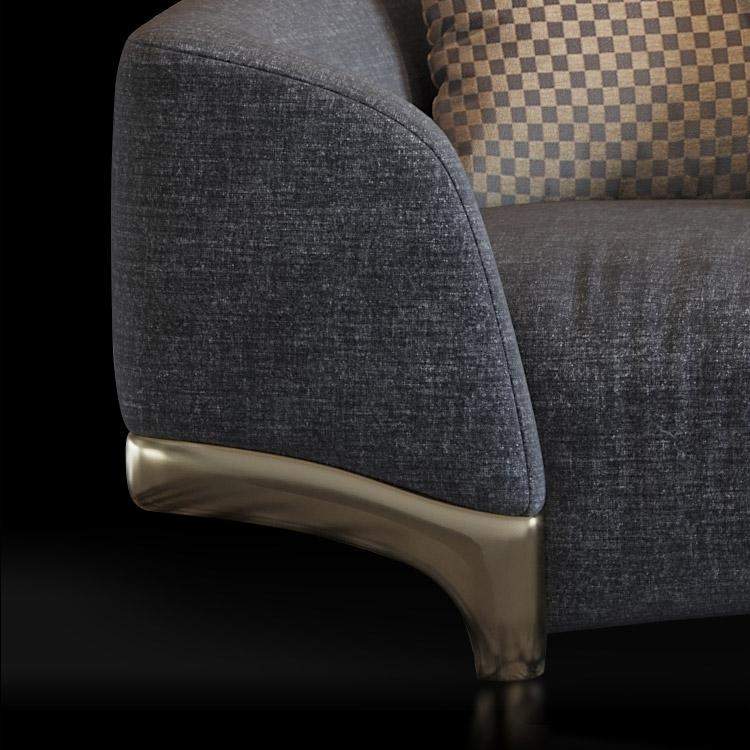 86.6" Gray Upholstered Sofa 3-Seat Cotton & Linen Sofa with Pillows Gold Legs-Richsoul-Furniture,Living Room Furniture,Sofas & Loveseats