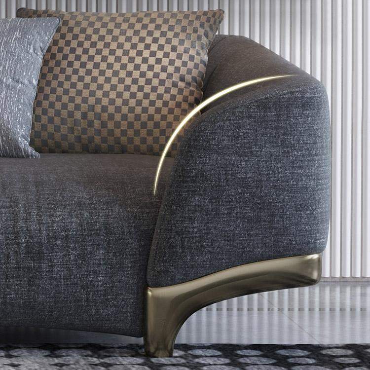 86.6" Gray Upholstered Sofa 3-Seat Cotton & Linen Sofa with Pillows Gold Legs-Richsoul-Furniture,Living Room Furniture,Sofas & Loveseats