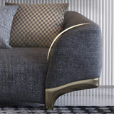 86.6" Gray Upholstered Sofa 3-Seat Cotton & Linen Sofa with Pillows Gold Legs-Richsoul-Furniture,Living Room Furniture,Sofas & Loveseats