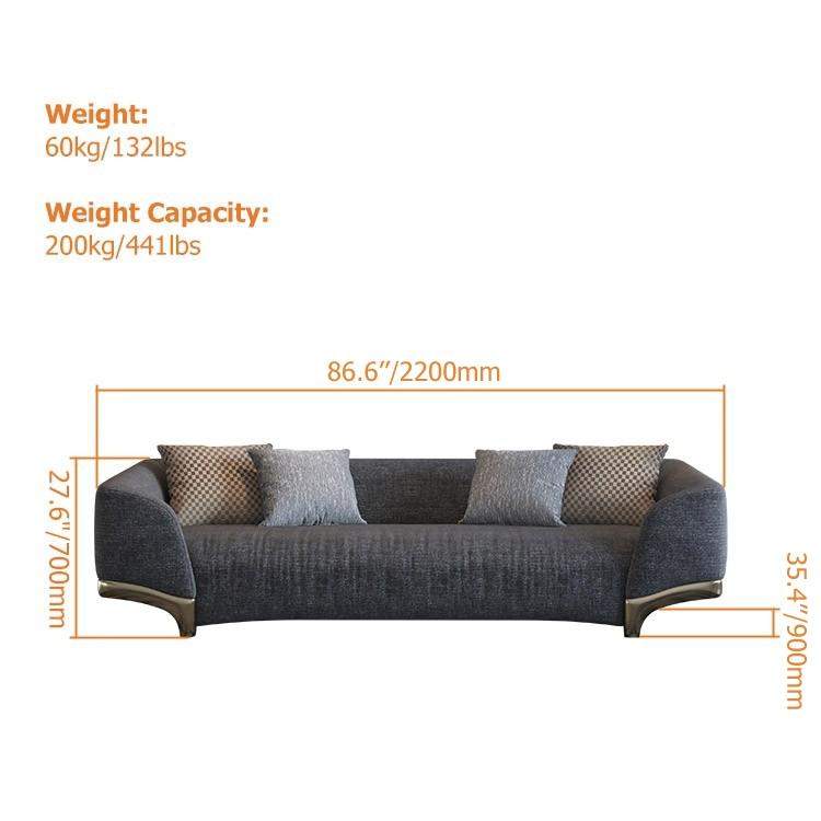 86.6" Gray Upholstered Sofa 3-Seat Cotton & Linen Sofa with Pillows Gold Legs-Richsoul-Furniture,Living Room Furniture,Sofas & Loveseats
