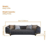 86.6" Gray Upholstered Sofa 3-Seat Cotton & Linen Sofa with Pillows Gold Legs-Richsoul-Furniture,Living Room Furniture,Sofas & Loveseats