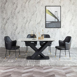 Black Faux Leather Upholstered Dining Chair Set of 2 High Back with Arm Metal Leg