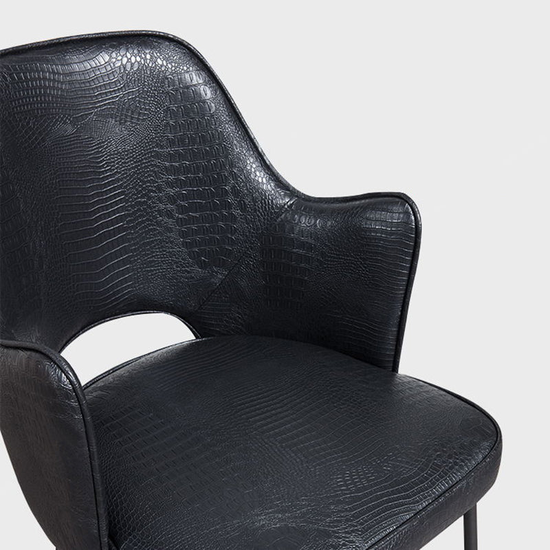Black Faux Leather Upholstered Dining Chair Set of 2 High Back with Arm Metal Leg