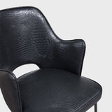 Black Faux Leather Upholstered Dining Chair Set of 2 High Back with Arm Metal Leg