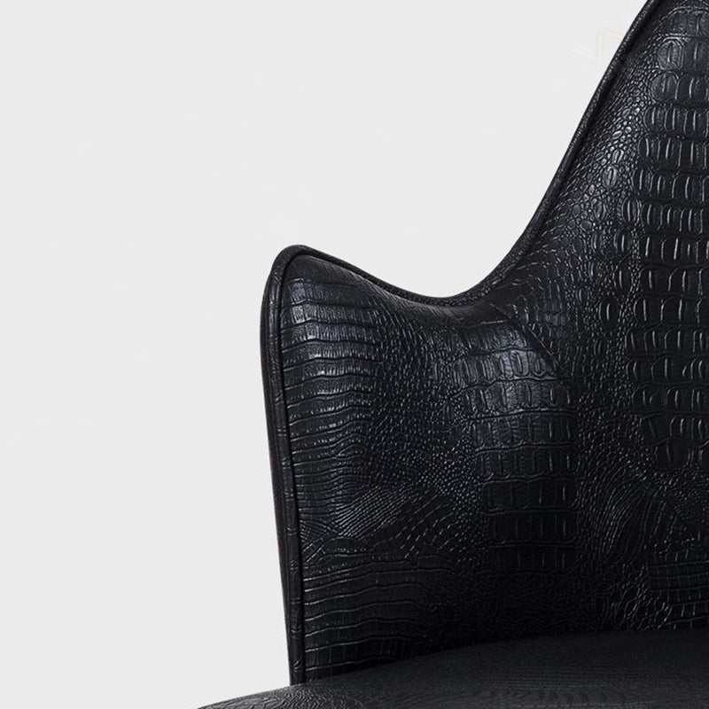 Black Faux Leather Upholstered Dining Chair Set of 2 High Back with Arm Metal Leg