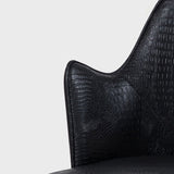 Black Faux Leather Upholstered Dining Chair Set of 2 High Back with Arm Metal Leg