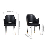 Black Faux Leather Upholstered Dining Chair Set of 2 High Back with Arm Metal Leg