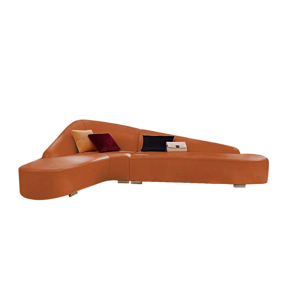 Modern Faux Leather Sectional Sofa Upholstered L-Shaped Corner Sofa Orange Sofa-Richsoul-Furniture,Living Room Furniture,Sectionals