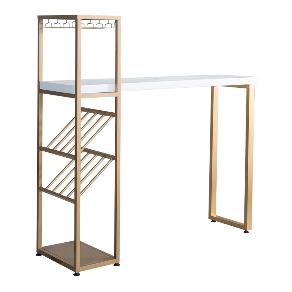 Gold Counter Height Table Indoor Bar Table with Wine Bottle & Stemware Rack