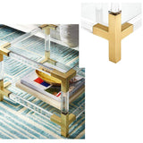 Gold and Clear Acrylic Storage End Table Square with Shelf-Richsoul-End & Side Tables,Furniture,Living Room Furniture