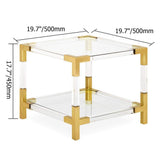 Gold and Clear Acrylic Storage End Table Square with Shelf-Richsoul-End & Side Tables,Furniture,Living Room Furniture