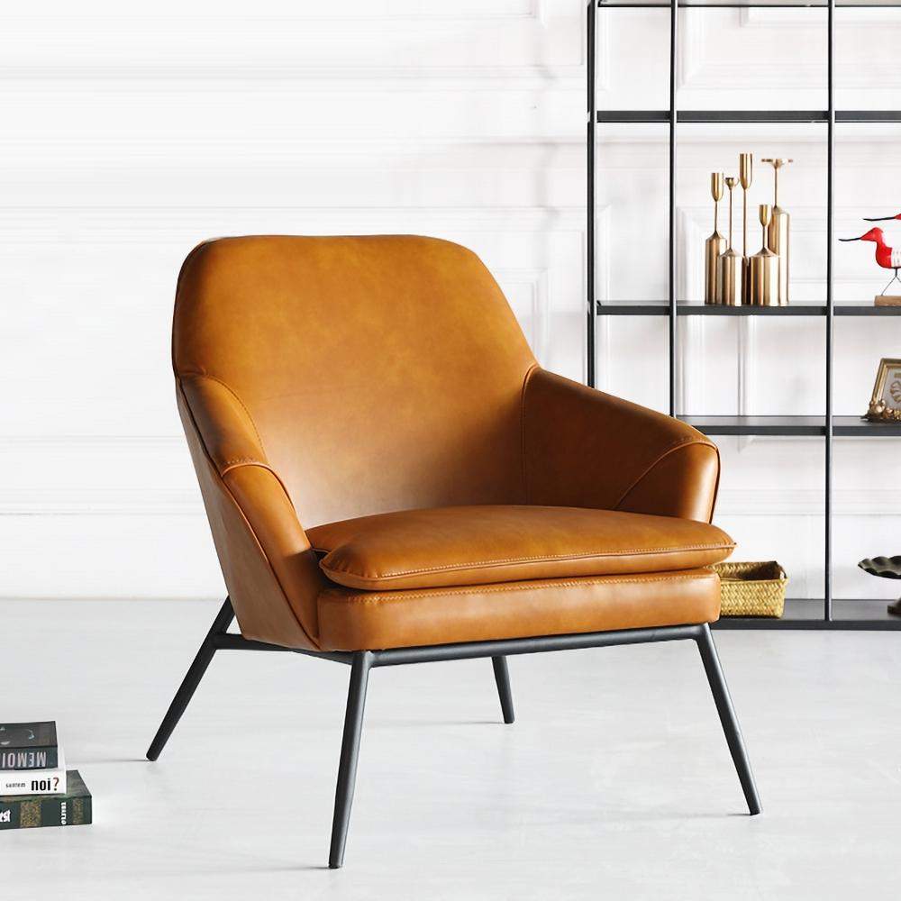 Caramel PU Leather Accent Chair Upholstered Arm Chair Carbon Steel in Black Finish-Richsoul-Chairs & Recliners,Furniture,Living Room Furniture
