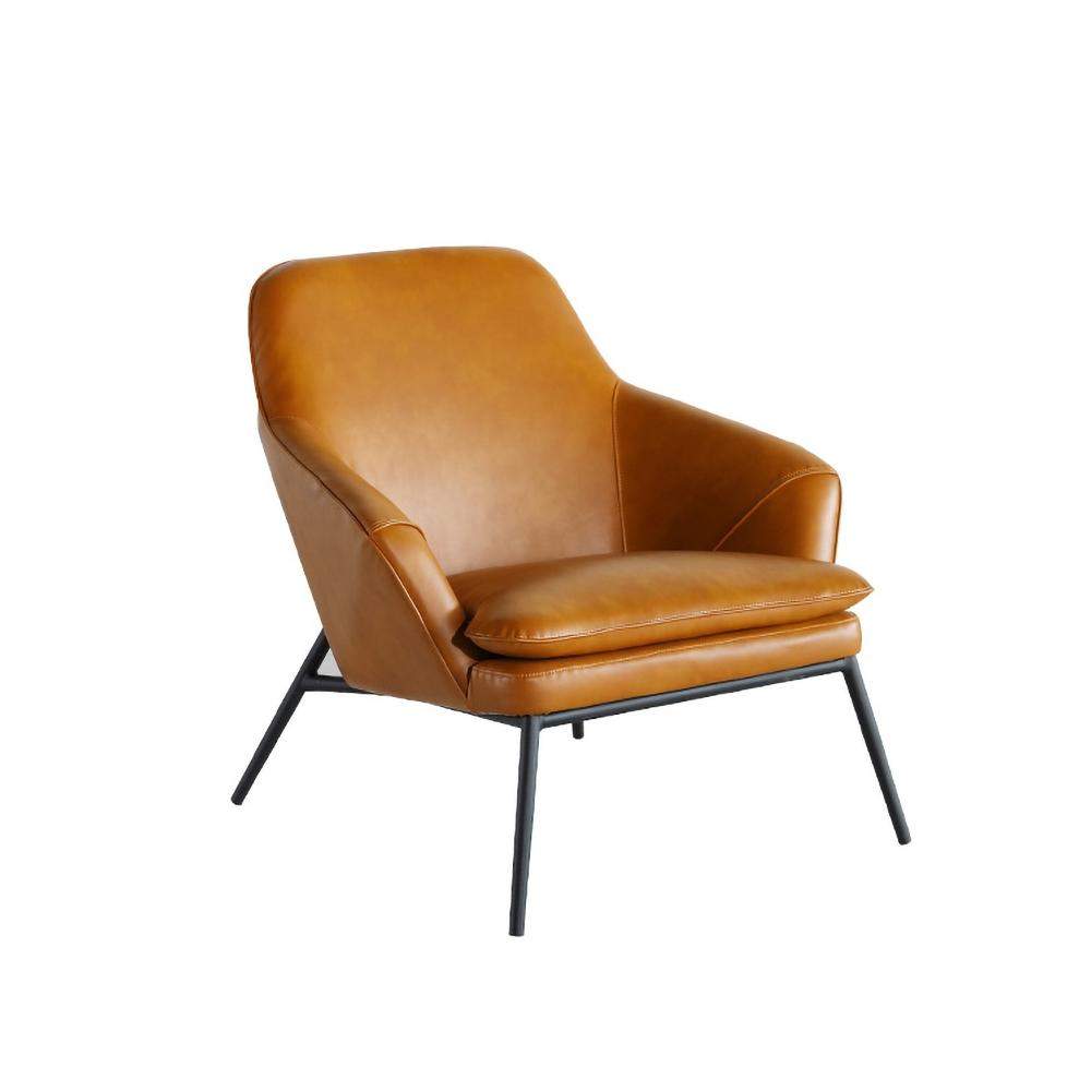 Caramel PU Leather Accent Chair Upholstered Arm Chair Carbon Steel in Black Finish-Richsoul-Chairs & Recliners,Furniture,Living Room Furniture