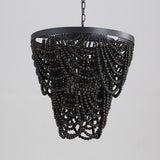 Rustic Farmhouse Dark Brown Wooden Draped Bead 3-Light Chandelier