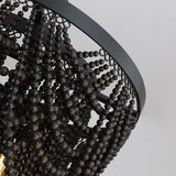 Rustic Farmhouse Dark Brown Wooden Draped Bead 3-Light Chandelier