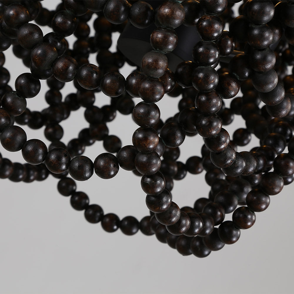 Rustic Farmhouse Dark Brown Wooden Draped Bead 3-Light Chandelier