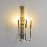 Farmhouse Rustic 3-Light Distressed Carved Wood Candle Wall Sconce Rust Metal