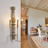Farmhouse Rustic 3-Light Distressed Carved Wood Candle Wall Sconce Rust Metal