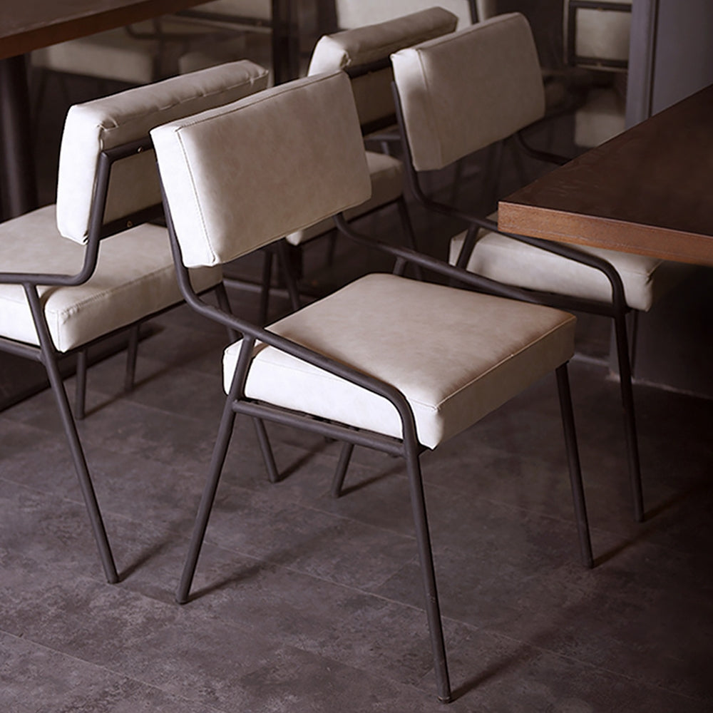 Industrial Upholstered Dining Chair White PU Leather Dining Chair Set of 2