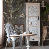 Wood Tall Storage Cabinet with Door Distressed White Rustic