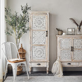 Wood Tall Storage Cabinet with Door Distressed White Rustic
