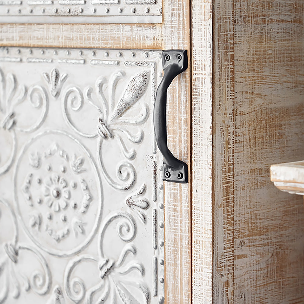 Wood Tall Storage Cabinet with Door Distressed White Rustic