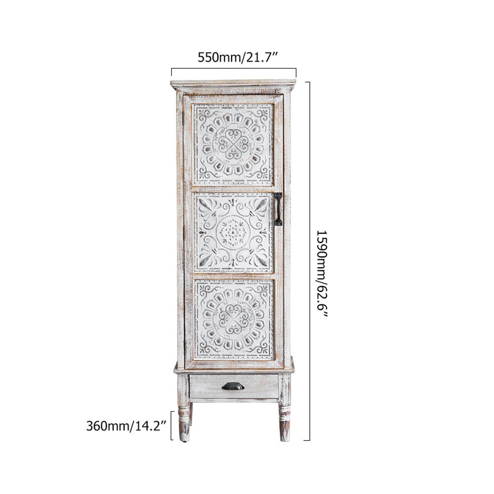 Wood Tall Storage Cabinet with Door Distressed White Rustic