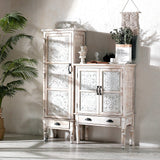 Wood Tall Storage Cabinet with Door Distressed White Rustic