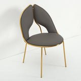 Modern Dining Chair PU Leather Upholstered Stainless Steel Gold Finish Chair Set of 2