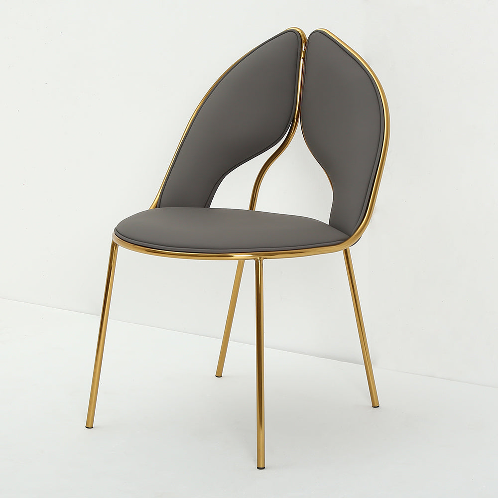 Modern Dining Chair PU Leather Upholstered Stainless Steel Gold Finish Chair Set of 2