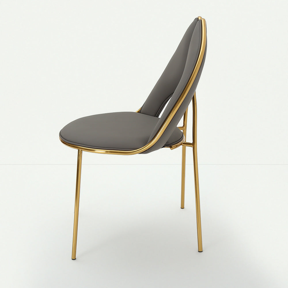 Modern Dining Chair PU Leather Upholstered Stainless Steel Gold Finish Chair Set of 2