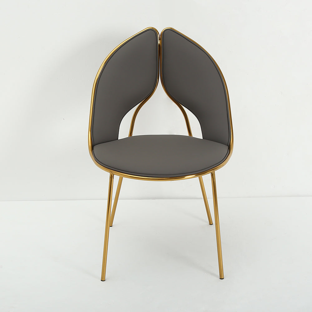 Modern Dining Chair PU Leather Upholstered Stainless Steel Gold Finish Chair Set of 2