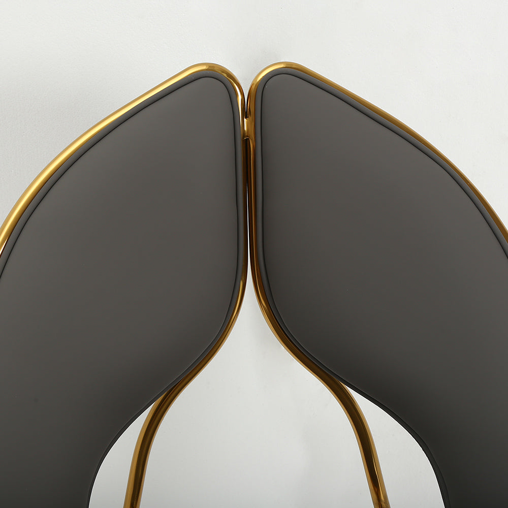 Modern Dining Chair PU Leather Upholstered Stainless Steel Gold Finish Chair Set of 2