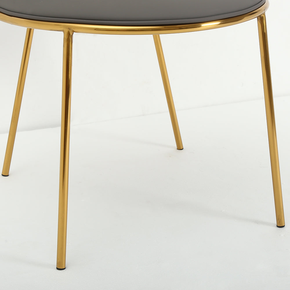 Modern Dining Chair PU Leather Upholstered Stainless Steel Gold Finish Chair Set of 2