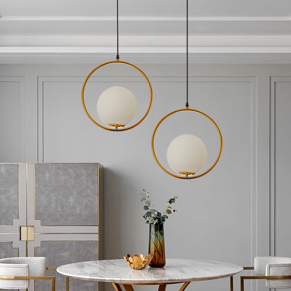 Ring Globe Single Pendant Light Glass Globe Contemporary Minimalist