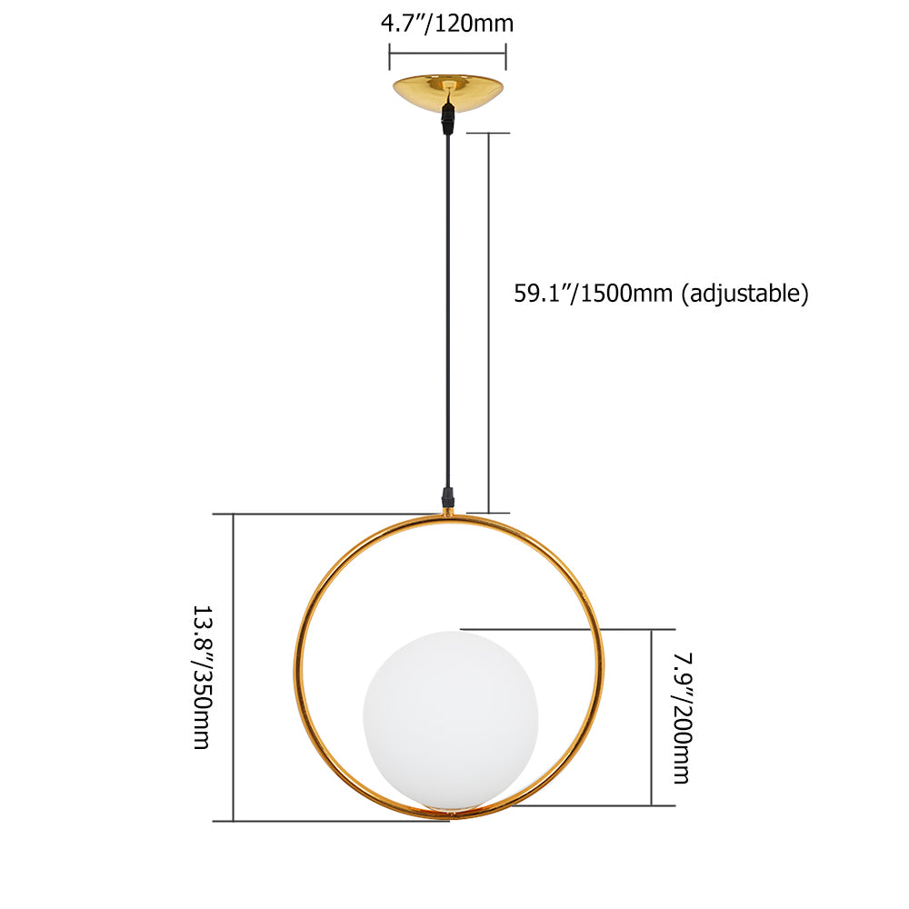 Ring Globe Single Pendant Light Glass Globe Contemporary Minimalist